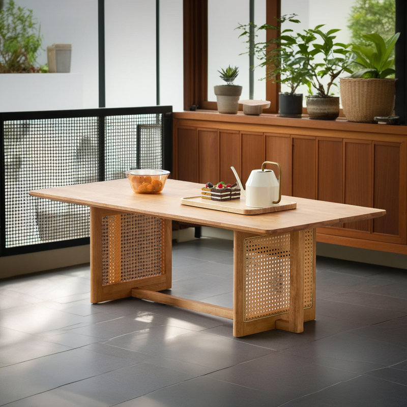 Table basse de 47,2 po en rotin de style chinois - Table à thé rectangulaire en bois massif, Naturel / naturel