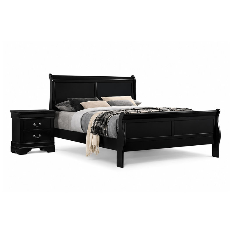 Ensemble de chambre double, noir et nickel, ensemble 2 pièces avec table de chevet