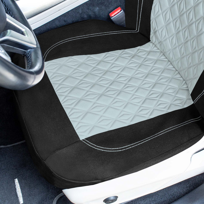 Diamond Stitched Flat Cloth Car Seat Covers Full Set, Gray