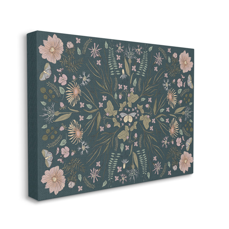 Motif d'insecte papillon varié à motif botanique floral par Birgit Maria Kiennast - peinture sur toile à cadre flottant