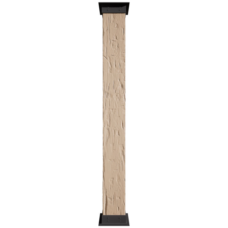 Enveloppe de colonne carrée Timberthane, H 192 po x l 18 po x P 18 po, Base et base en faux fer, Taillé à la main