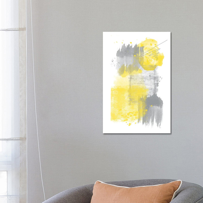 Watercolor Shapes VI | Illuminating Yellow & Ultimate Grey by Melanie Viola - Wrapped Canvas Painting
