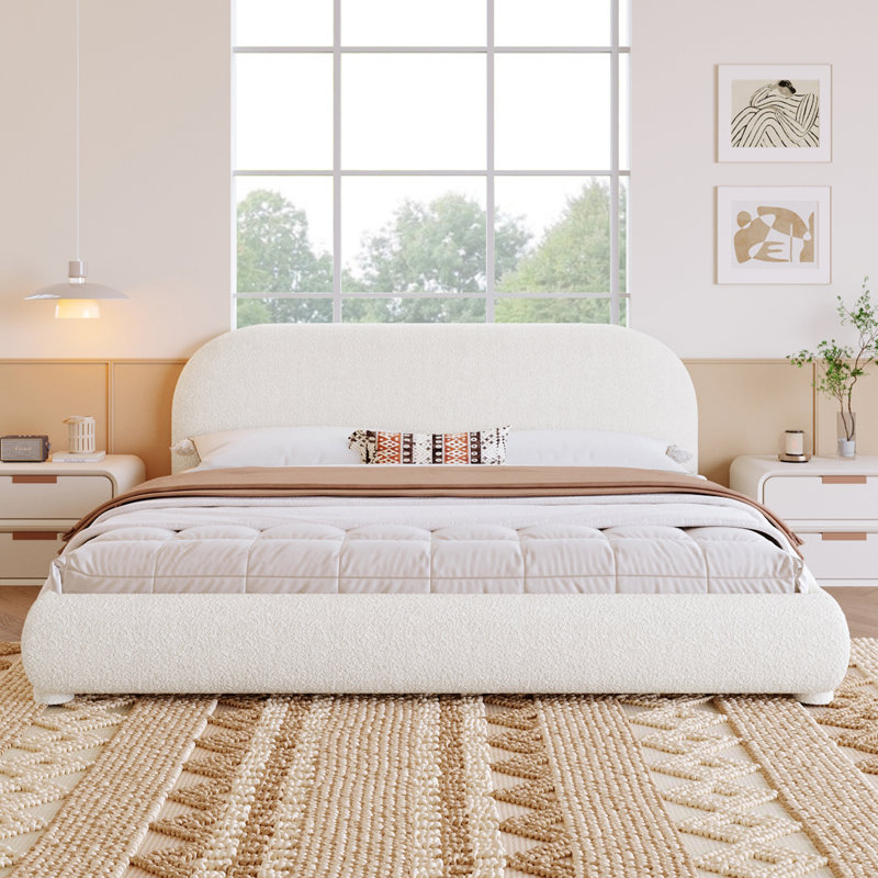 Lit tapissier en tissu de style crème, Grand