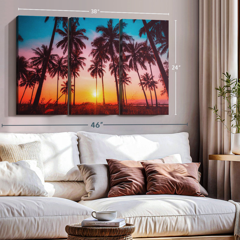 «Silhouette Tropical Sunset» sur toile, H 24 po x l 38 po