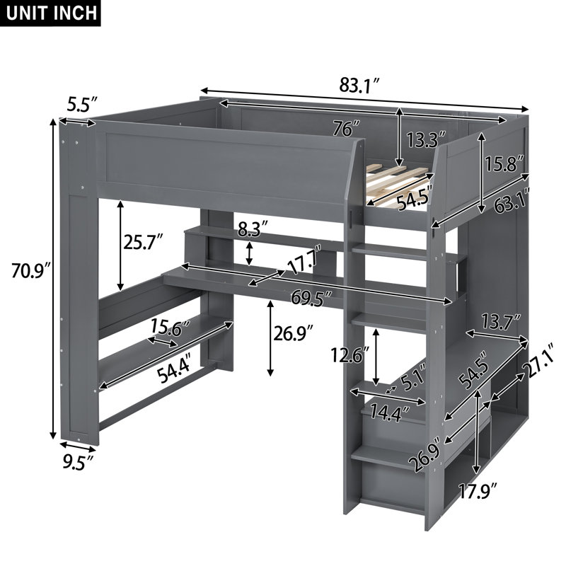 Lit mezzanine pour enfants Jarrah, Double