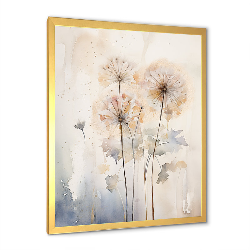 Dandelion Charm in Winter IV - Pissenlit grand, art mural, H 44 po x l 34 po x P 1,5 po, Cadre doré simple