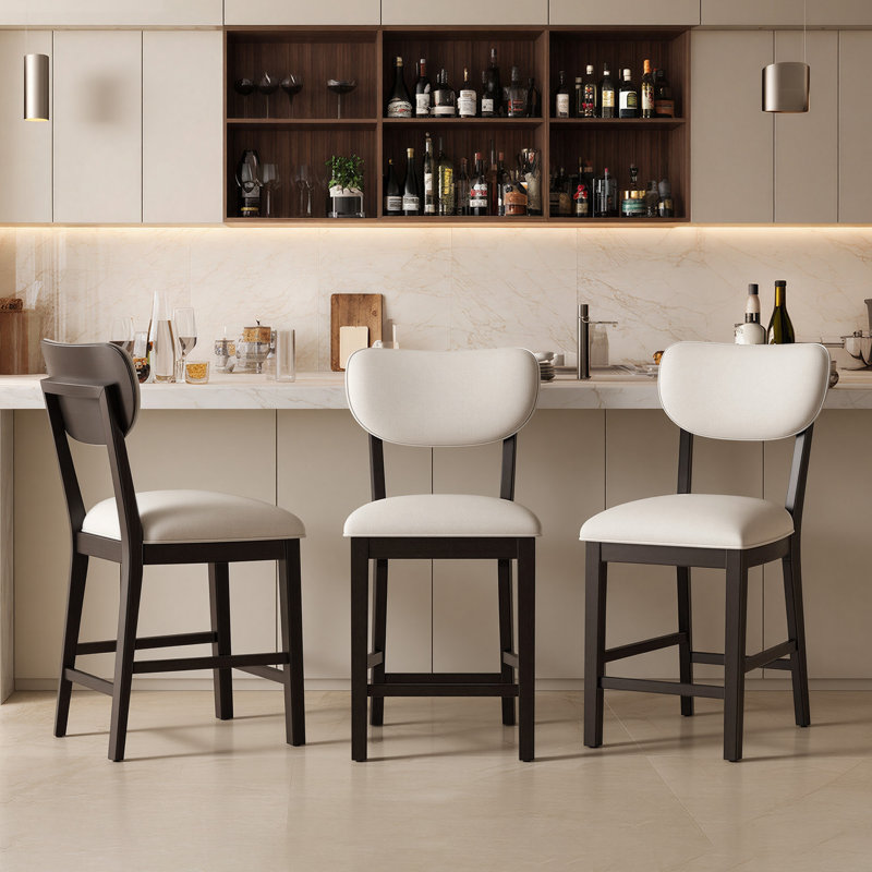 Tabouret de bar rembourré en bois massif, Noir