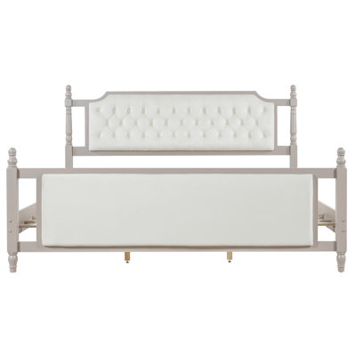Très grande plateforme tapissier avec tête de lit capitonnée à boutons, lit de ferme en bois massif avec tête et pied de lit en velours, aucun sommier tapissier requis, style champêtre français moderne pour la chambre à coucher