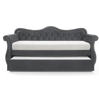 Upholstered Velvet Wood Daybed With Trundle