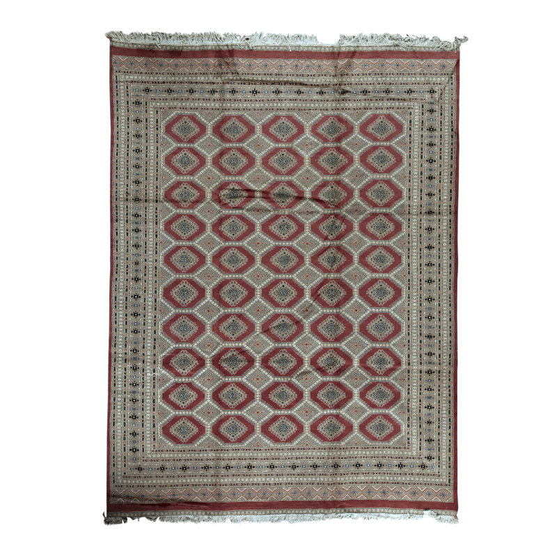 Hand-Knotted High-Quality Red and Gray Area Rug