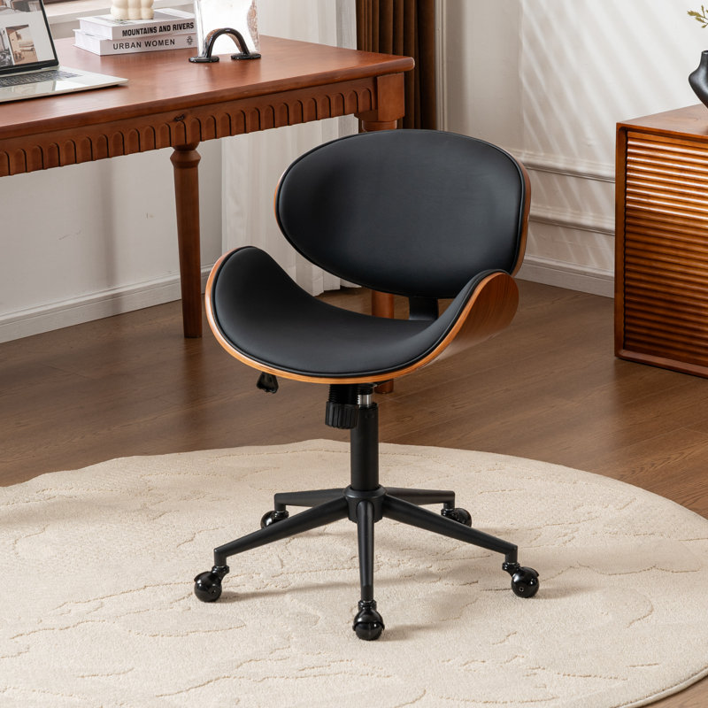Chaise de bureau rembourrée à hauteur réglable, Similicuir noir
