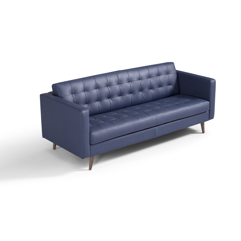 Burdett 67" Genuine Leather Loveseat, Blue Prussia Genuine Leather
