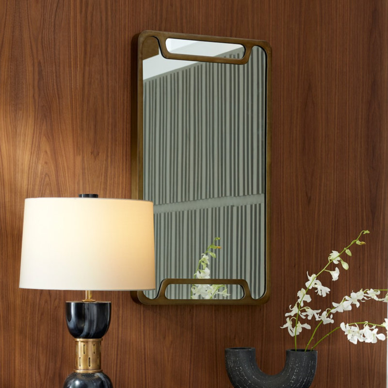 Dodger Rectangle Iron Mirror, Vintage Brass