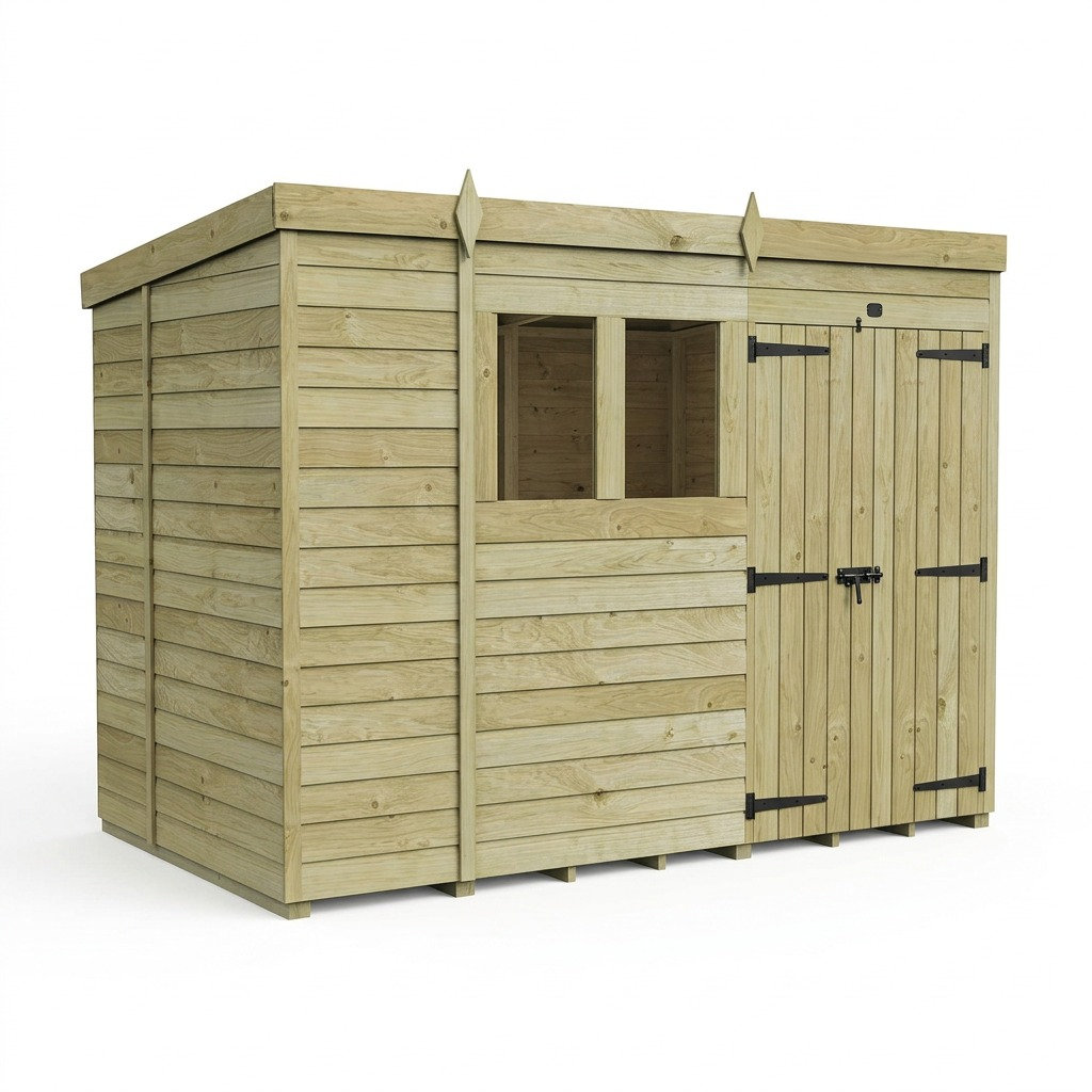 Total Sheds 11ft x 6ft Pent Garden Shed - Double Door - With Windows - Pressure Treated Timber - UK Manufactured
