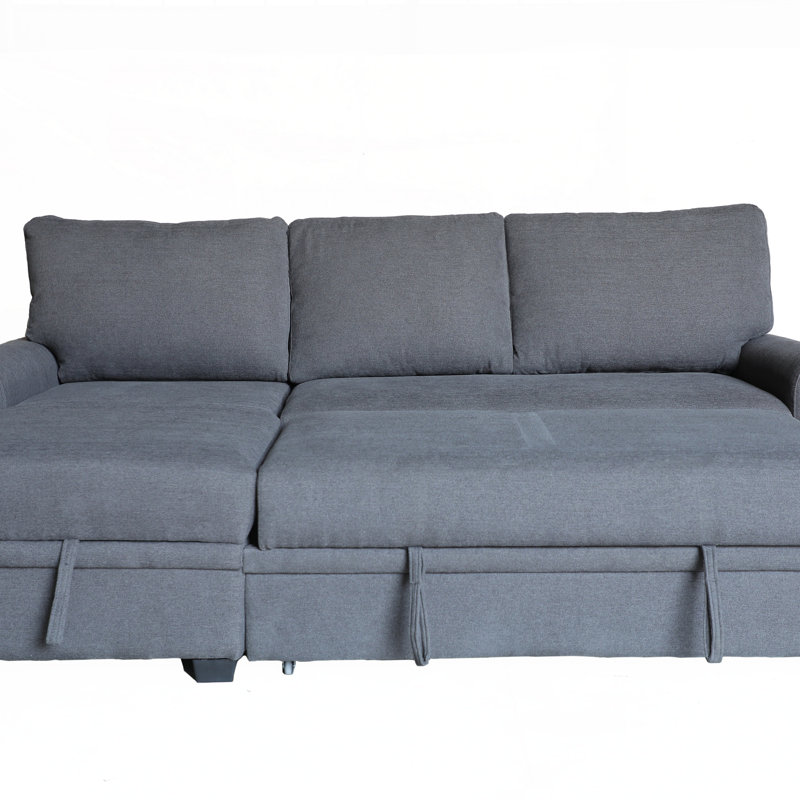 Canapé-lit modulaire en flanelle avec méridienne et rangement à gauche, Tissu gris