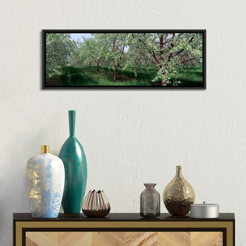 Reproduction de photo sur toile tendue, "vue panoramique des fleurs à ressorts" sur toile tendue, Toile avec cadre noir
