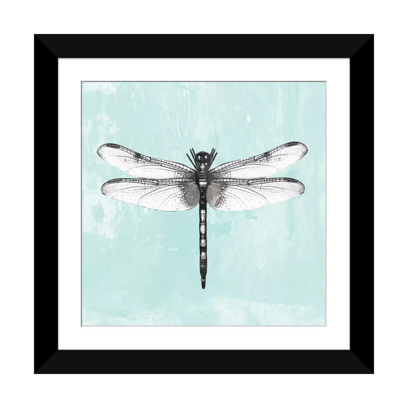 «Dragonfly I», reproduction sur toile, H 16 po x l 16 po x P 1 po, Papier d'art encadré noir, Blanc