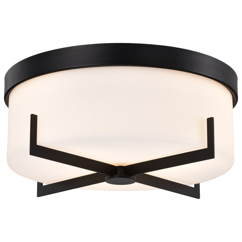 Roselle - 15 Inch Flush Mount with White Glass, Matte Black