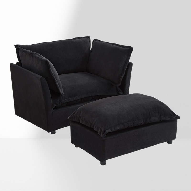 Accent Chair with Movable Ottoman, Black 