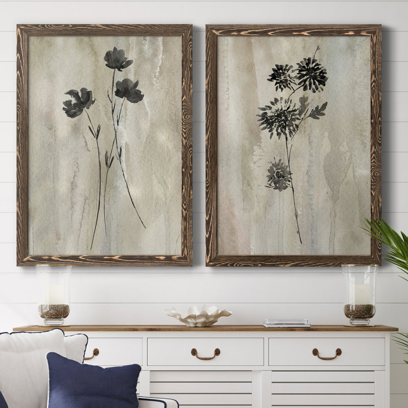 " Sumi-E Silhouette III " 2 - Pieces, Walnut Framed Canvas, 44" H x 31" W, Maple