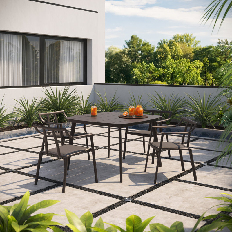 Markoe Stacking Metal Patio Dining Armchair