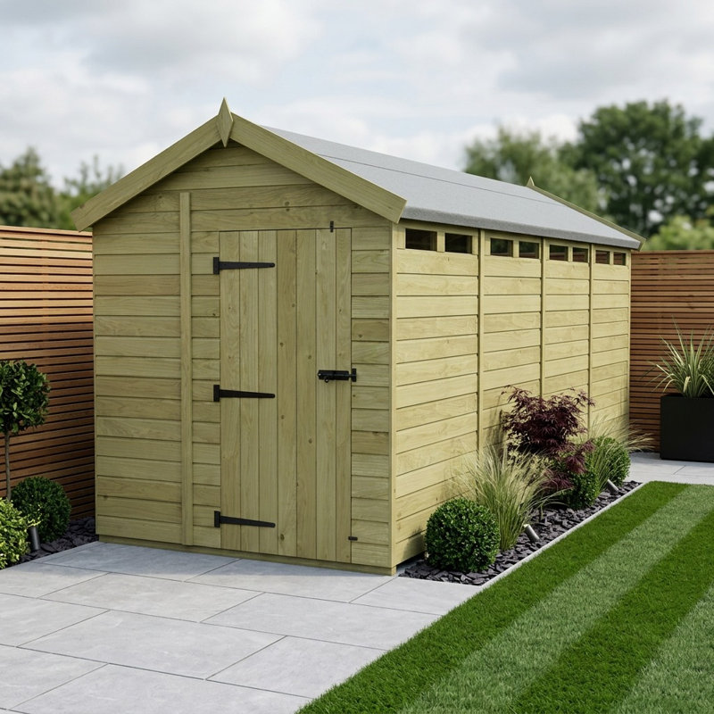 Total Sheds 6ft x 16ft Security Apex Shed - Heavy-Duty Hasp Staple Anti-Tamper - Pressure Treated Timber - UK Manufactured