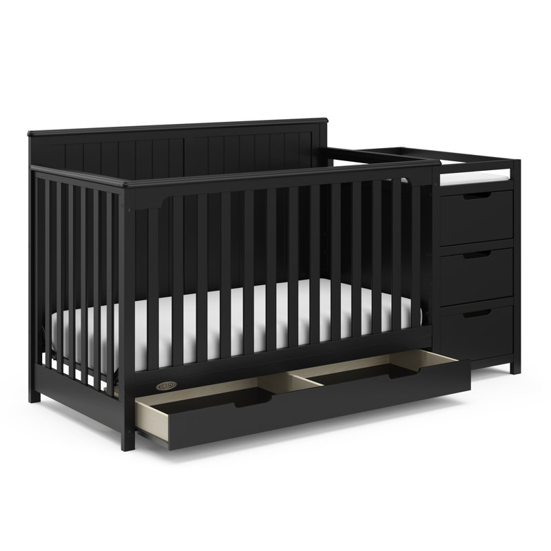 Lit de bébé convertible et table à langer avec rangement Hadley 5-en-1, Noir, Lit à barreaux