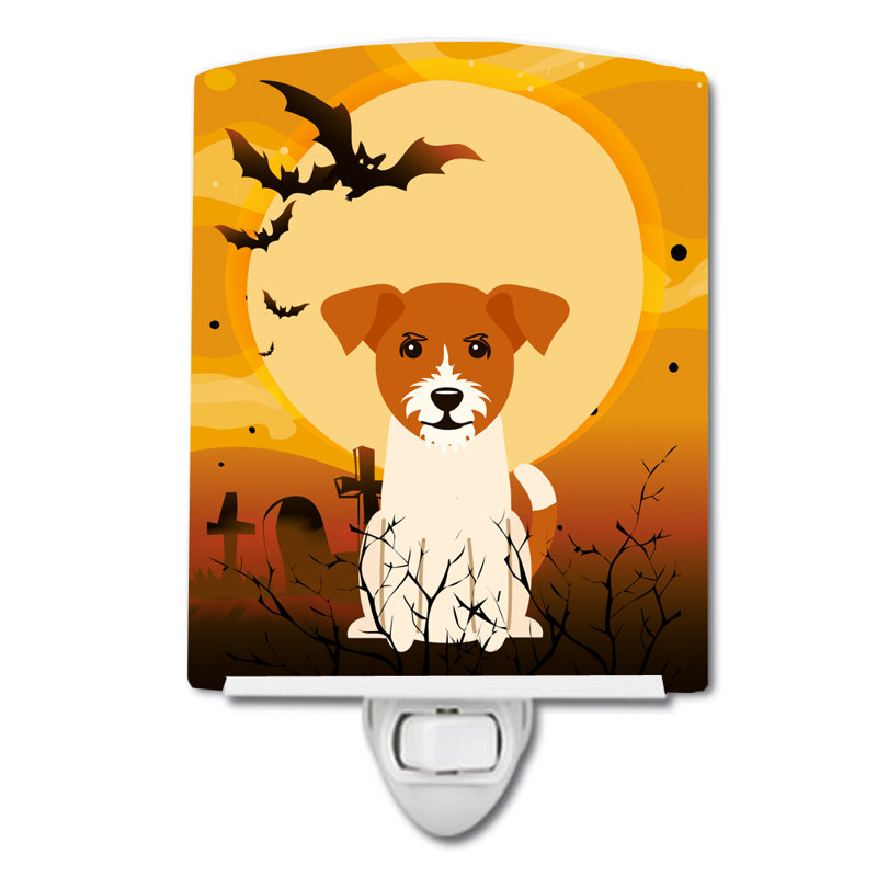 Éclairage de nuit en céramique halloween basset hound, Jack Russell terrier cuivré / beige