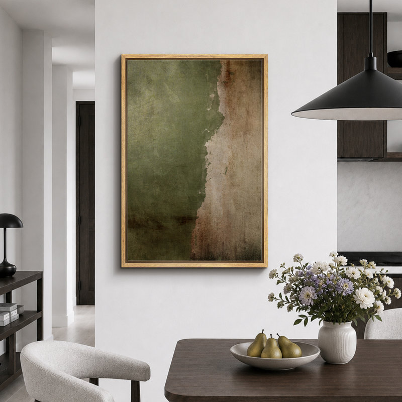 Œuvre d'art vert et beige vieilli, images murales abstraites rustiques modernes, impression sur toile encadrée, Naturel