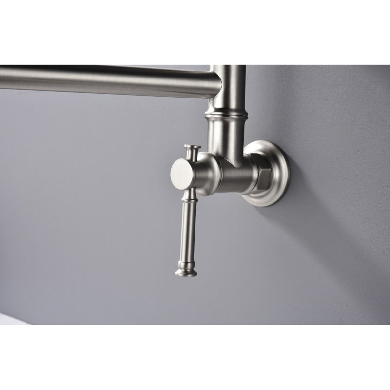 Wall Mounted Pot Filler Faucet, Modern Brass Pot Filler Two-Attachment Waln Pot Filler Swing Arm, Brushed Nickel