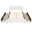 Grand lit plateforme tapissier avec tête de lit à garniture cloutée et, 4 tiroirs, tissu en velours beige - aucun sommier tapissier requis, garniture de rangement maximale. Taille, velours beige. Printemps. Cadre. Économisez de l'espace.