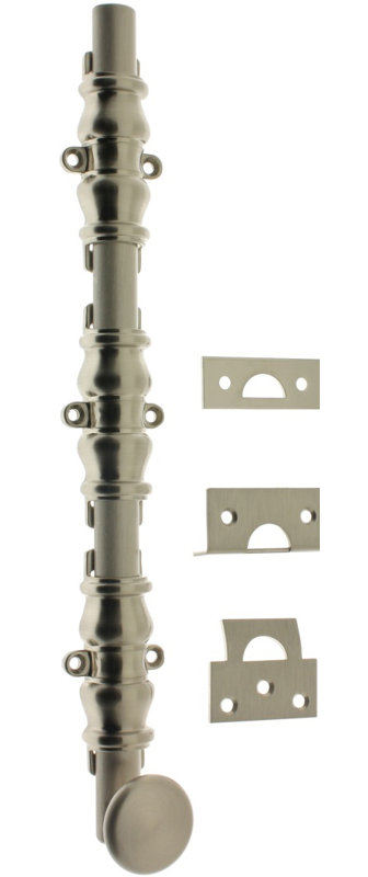 Solid Brass Ornamental Bolt with Round Knob, Satin Nickel