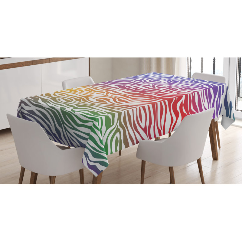 Ambesonne Zebra Print Tablecloth, Colorful Zebra Pattern Animal Wilderness Themed Artwork Print, Rectangular Table Cover For Dining Room Kitchen Decor, 52" X 70", Yellow Coral Pink