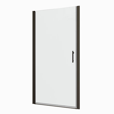 Universal Pivot Shower Door - Matted Black 1/4" Tempered Clear Glass Wall Channel #304 Stainless Steel Handle Smooth System Leakage 36000 Times Open And Close 30 31 3/8" Adjustable Width Door, Matte