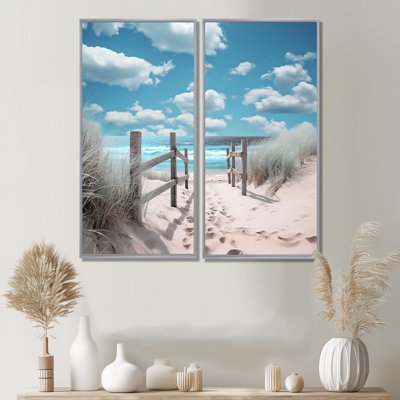 Plage, paysage marin, rêves, chemin I - impressions côtières turquoise sur toile
