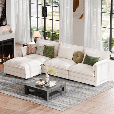Amabilia 4-Piece 113'' Reversible Modern Upholstered L-Shape Sectional Sofa With Ottoman- Premium Fabric