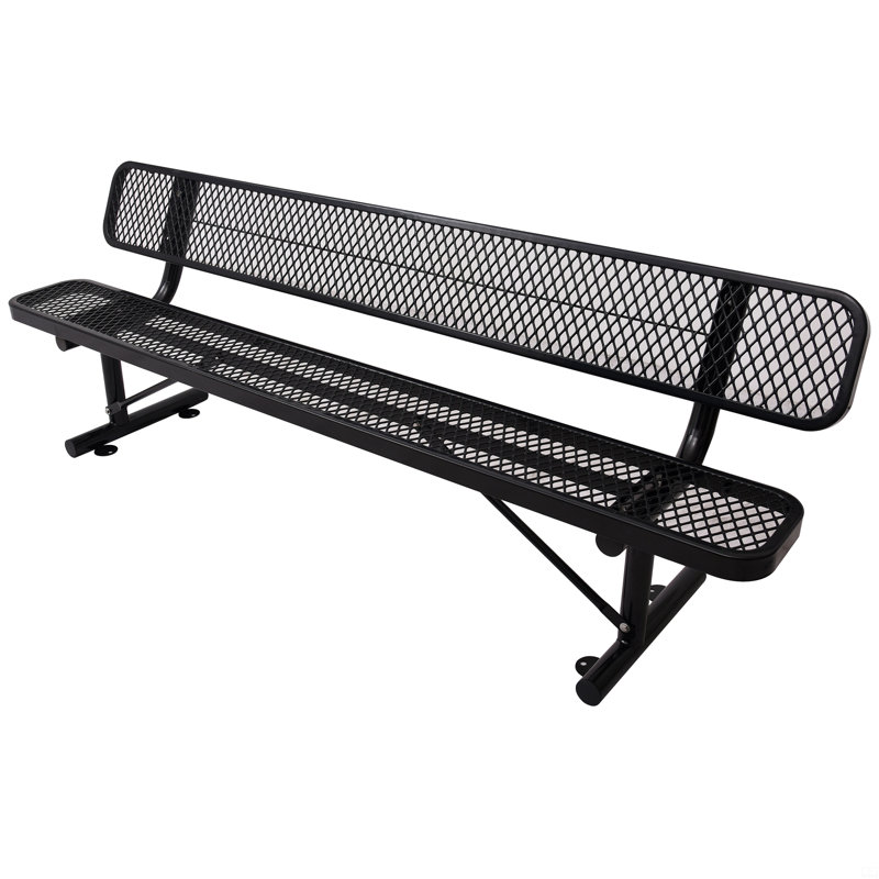 Banc d'extérieur en acier avec dossier, Noir, H 32,5 po x l 96 po x P 23,2 po