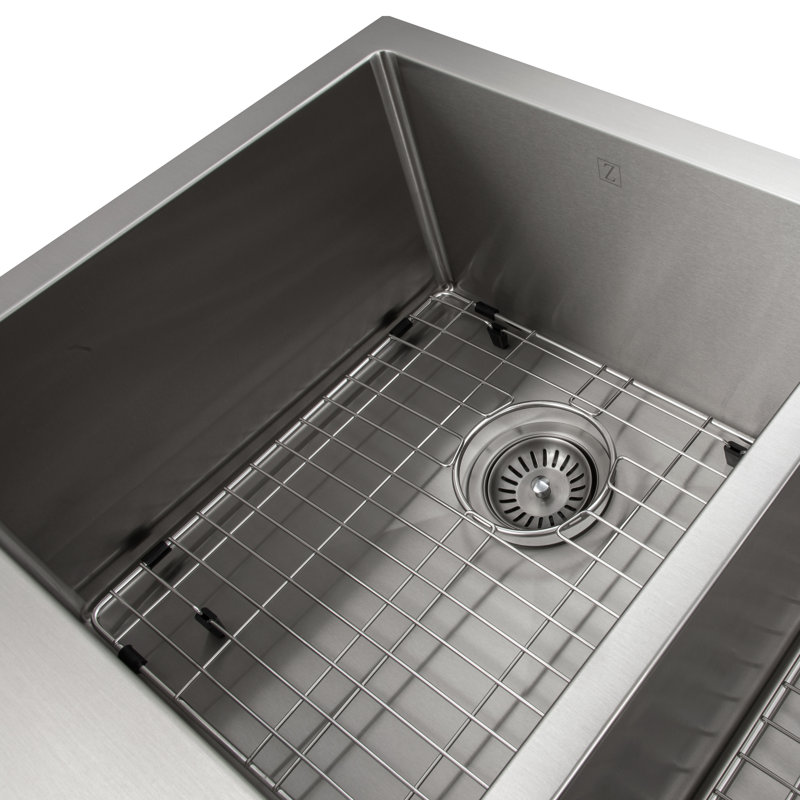 Nesiko Stainless Steel 36" L x 21" W Double Basin Undermount Kitchen Sink with Basket Strainer