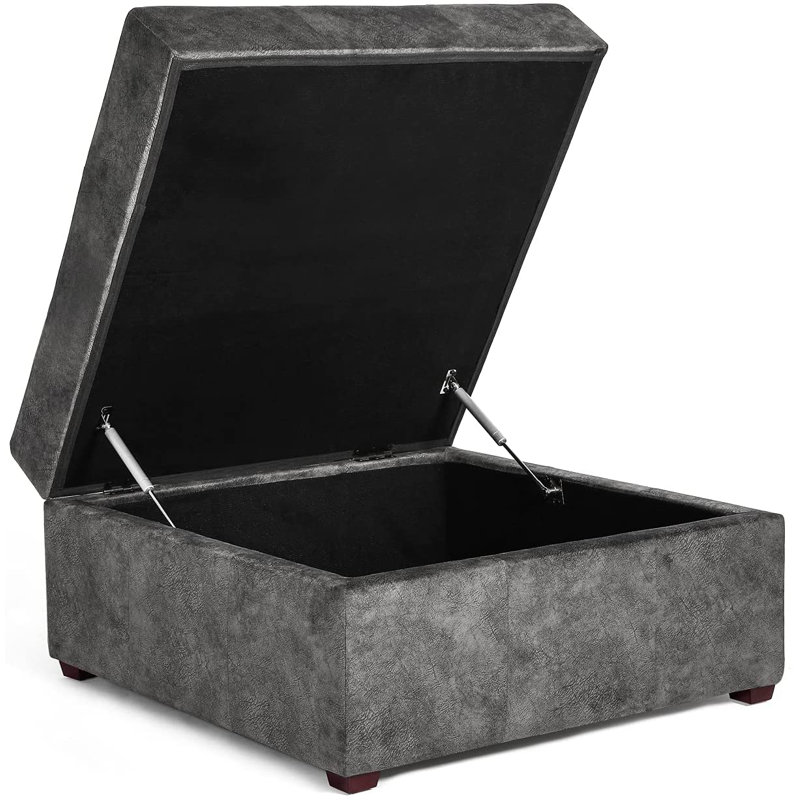 Repose-pieds capitonné avec rangement Mylo, Tissu gris foncé