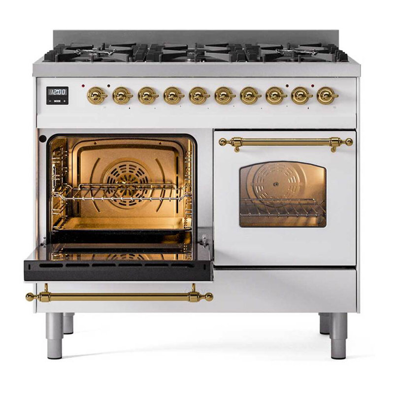 ILVE UPD406NMP Nostalgie II 40 inch Dual Fuel Range with 6 Total Black Brass Burners (Limited Edition), White, Natural Gas