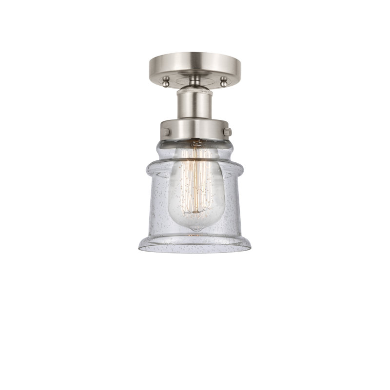 Plafonnier semi-encastré en verre Alvi, Nickel satiné brossé, Grainé, 5-1/2" H x 5-1/4" D