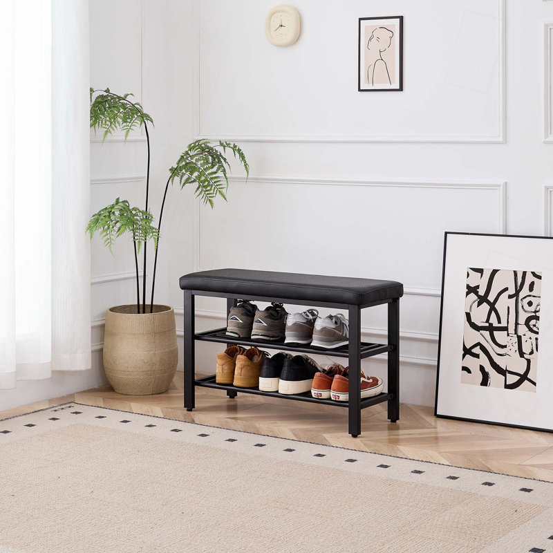 Banc à chaussures à 3 niveaux, banc de rangement, banc d'entrée avec coussin, étagère à chaussures avec siège