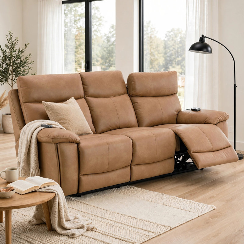Canapé inclinable électrique Kima en cuir brun Kima, 85 po
