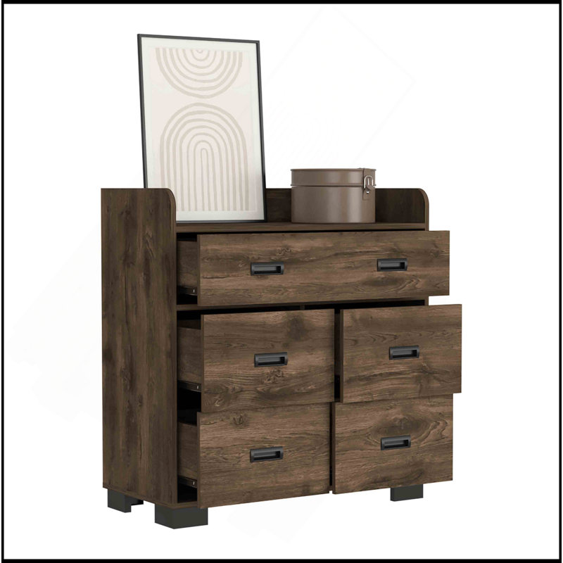 Commode, quatre pieds, quatre tiroirs, un double tiroir, plateau supérieur, Brun