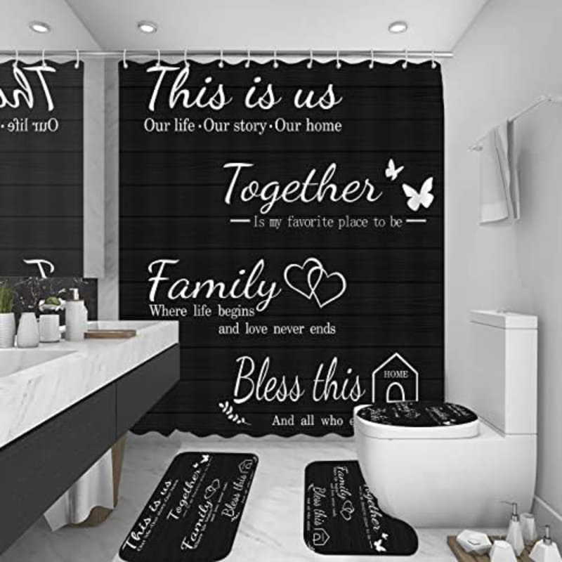 Ensemble de rideau de douche 4Pcs Family, Noir