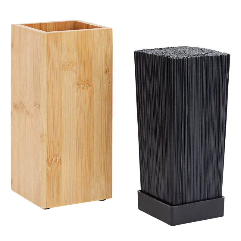Natural Bamboo Universal Knife Block with Adjustable Bristles