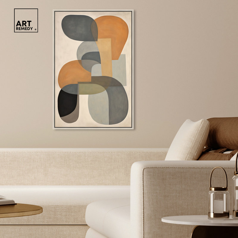 Art mural moderne abstrait géométrique Ricole par Art Remedy, Cadre argenté, H 11 po x l 16 po