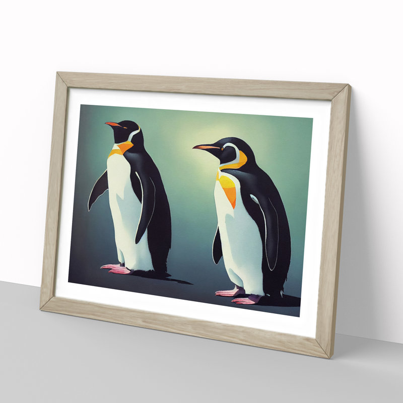 Friendly Penguins - Framed Print, 25cm H x 34cm W x 2cm D, Oak Framed
