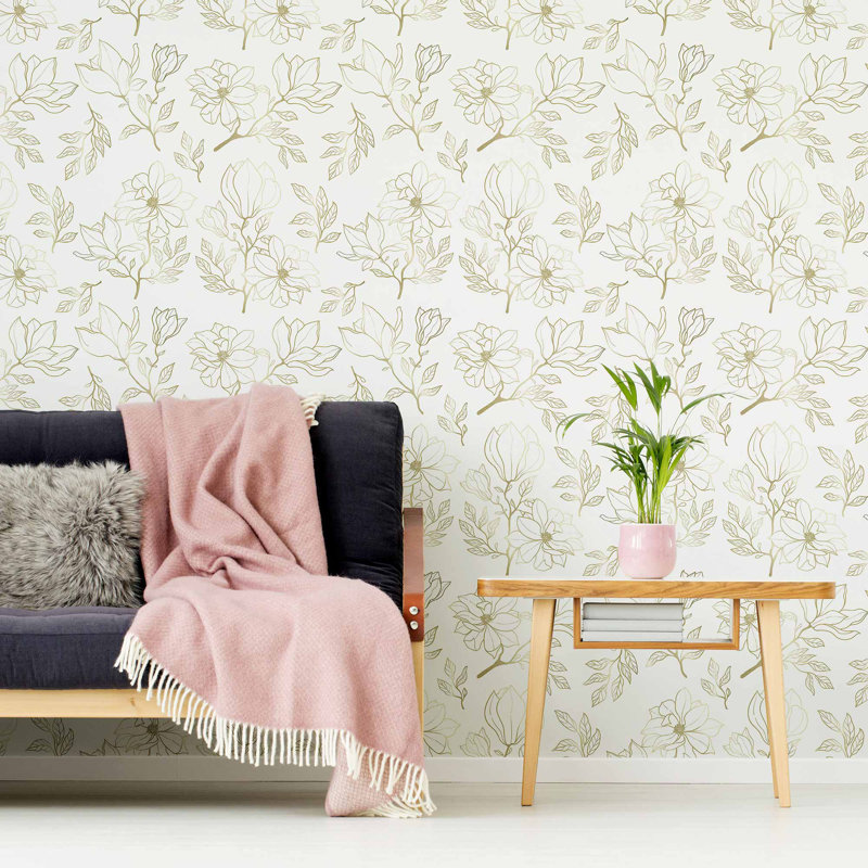 Carreau de papier peint Hidefumi, L 48 po x l 24 po, Beige / Blanc