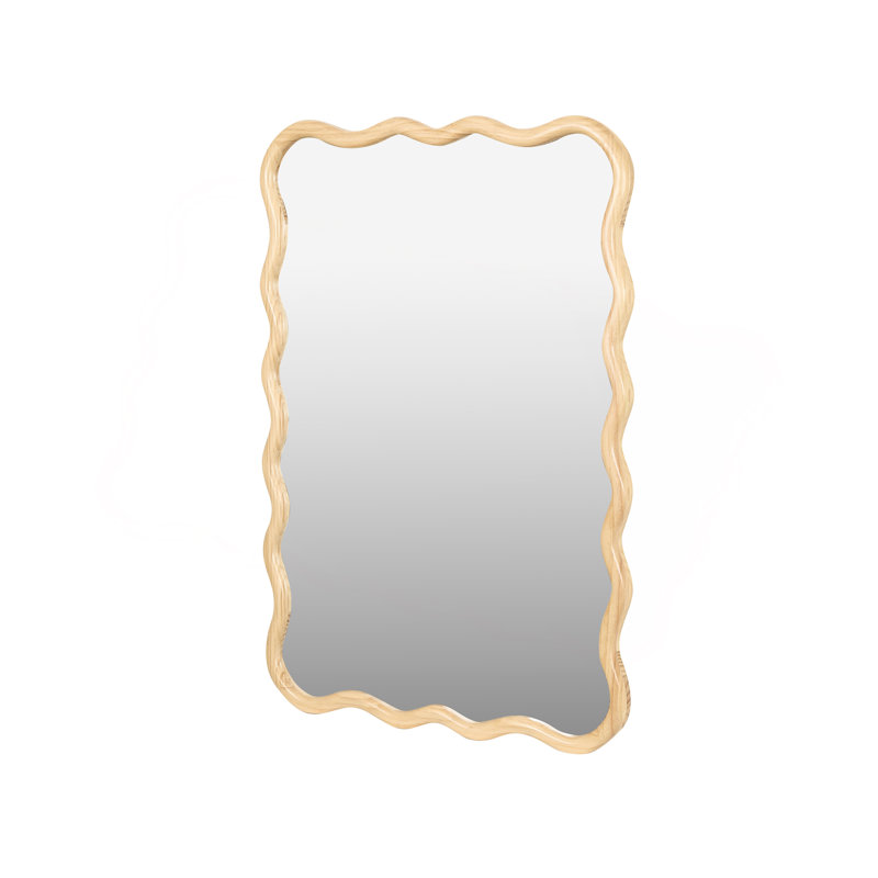 Charming Solid Wood Wavy Mirror For Versatile Home Decoration, 27.95" x 39.76", Natural Wood, Rectangle